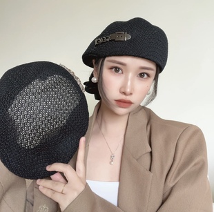 韩版潮酷反戴前进帽子女夏季薄款镂空透气贝雷帽百搭显脸小鸭舌帽