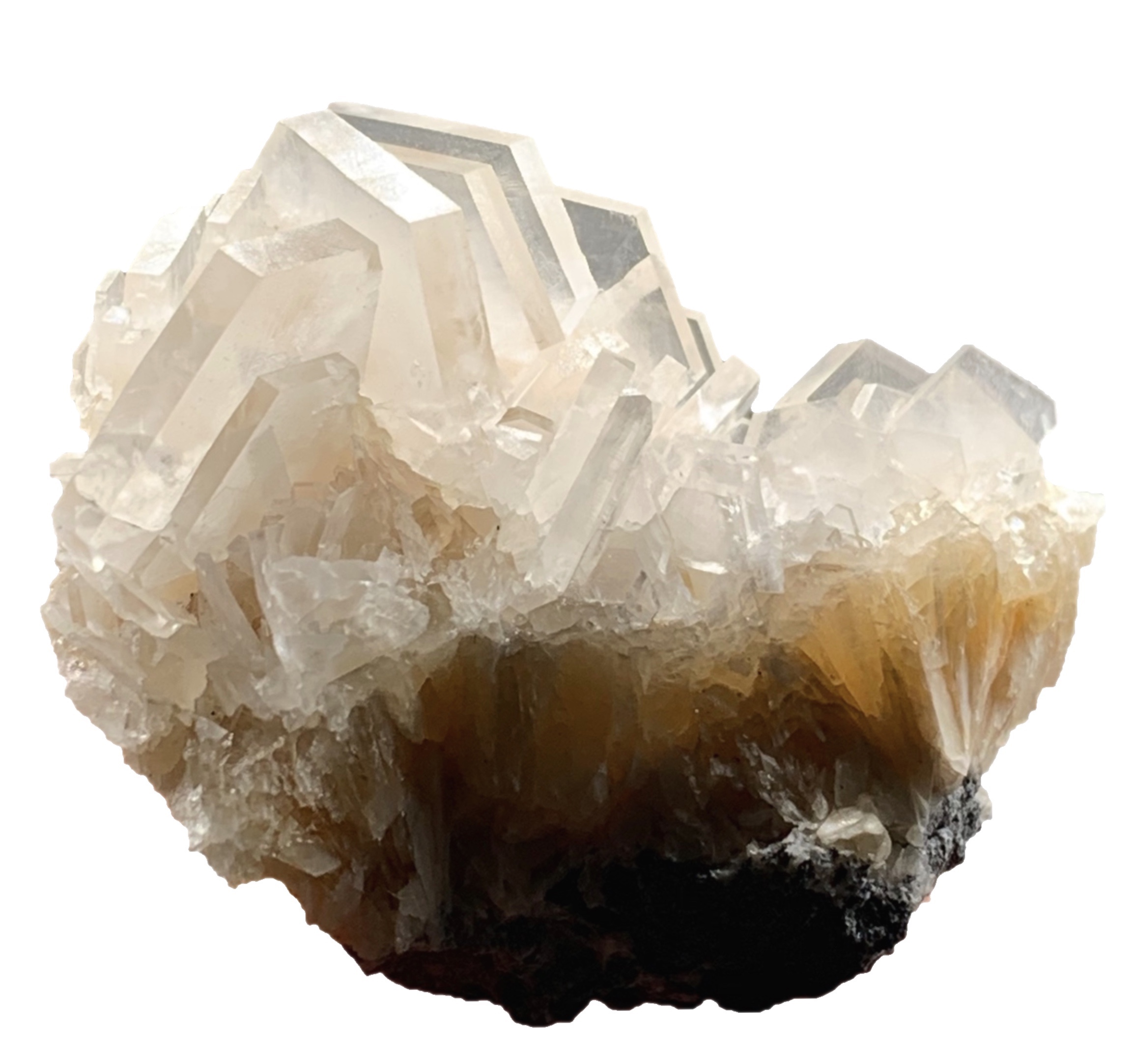 福建新品透明夹心方解石高亮六角片状粉白色荧光天然矿物晶体标本