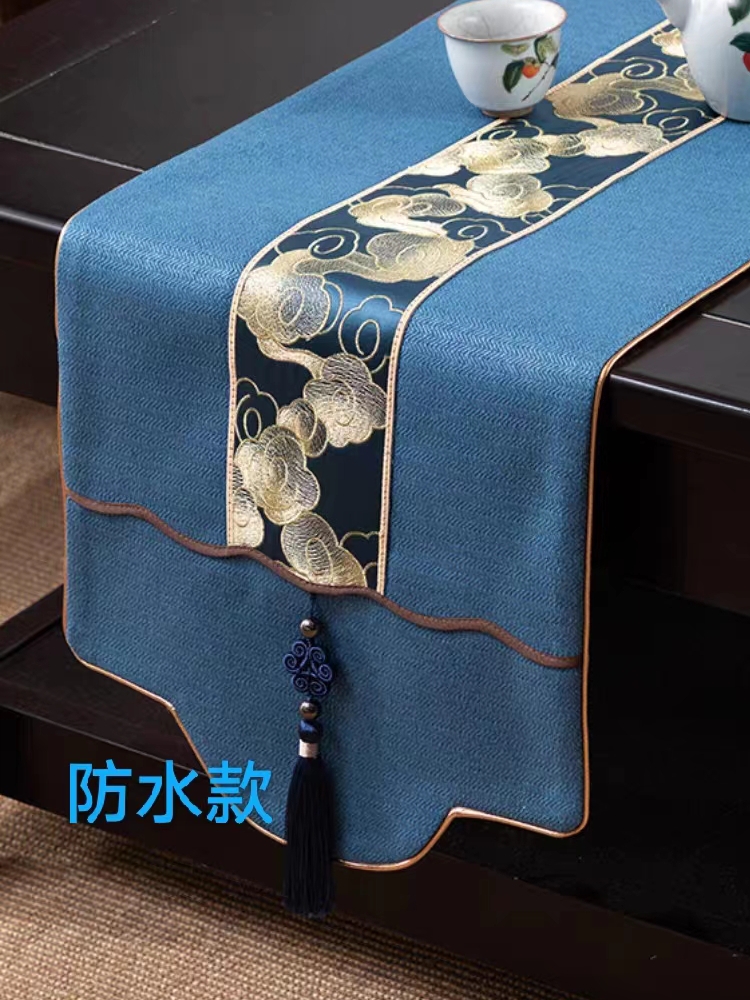 新中式棉麻绣花防水桌旗禅意简约现代中国风茶几茶桌餐桌电视柜布
