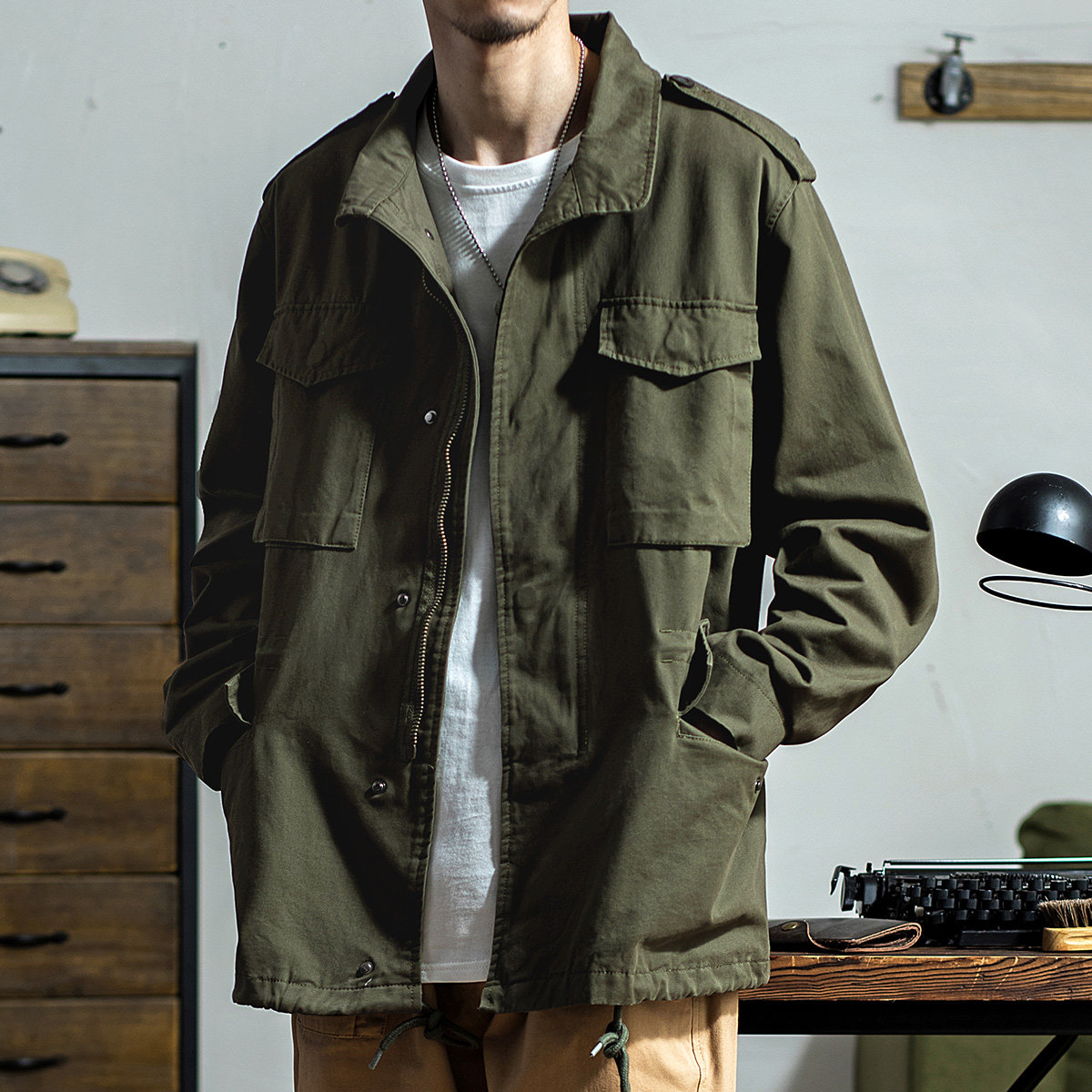 上弹工装 美式复古二战军绿m65野战夹克阿美咔叽潮男战术外套男