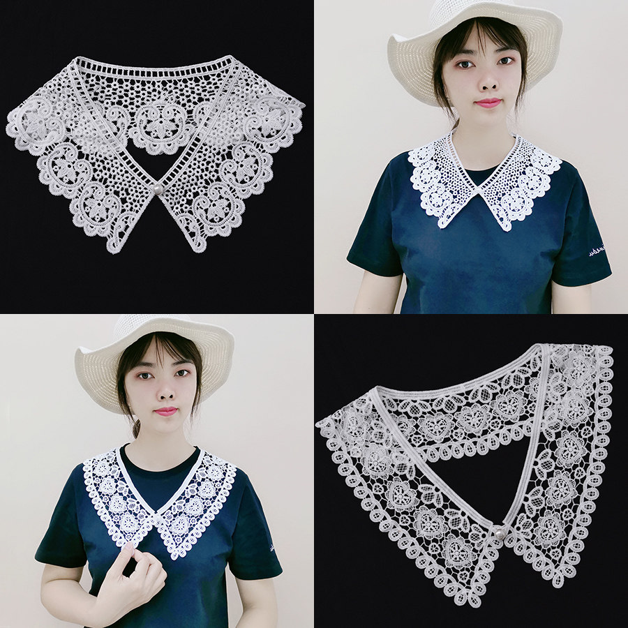 小心机精致装饰假领子勾花刺绣小披肩女四季百搭花边衣领子波浪边