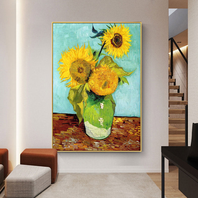 梵三朵向日葵  梵高装饰画印象派挂画玄关走廊艺术画名画抽象墙画