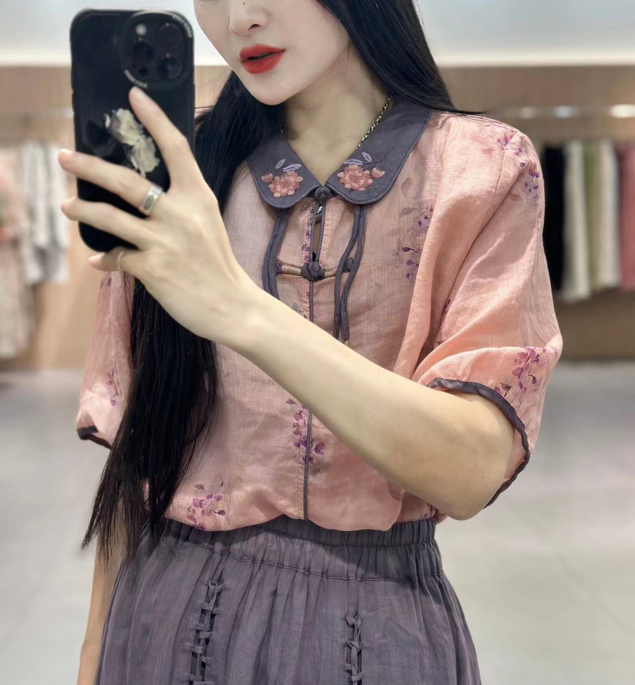 【紫风铃】夏季原创设计师重纱刺绣苎麻套装 RRM2015