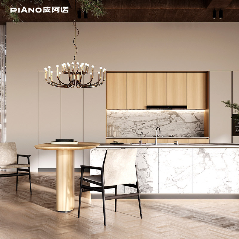 皮阿诺整体橱柜定做厨房岛台灶台一体柜现代简约台面厨柜全屋定制