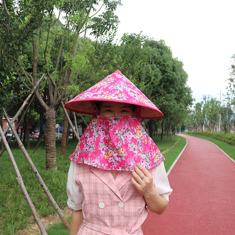 新款防晒防雨斗笠帽环卫工人帽子农民斗笠竹编遮阳草帽采茶帽