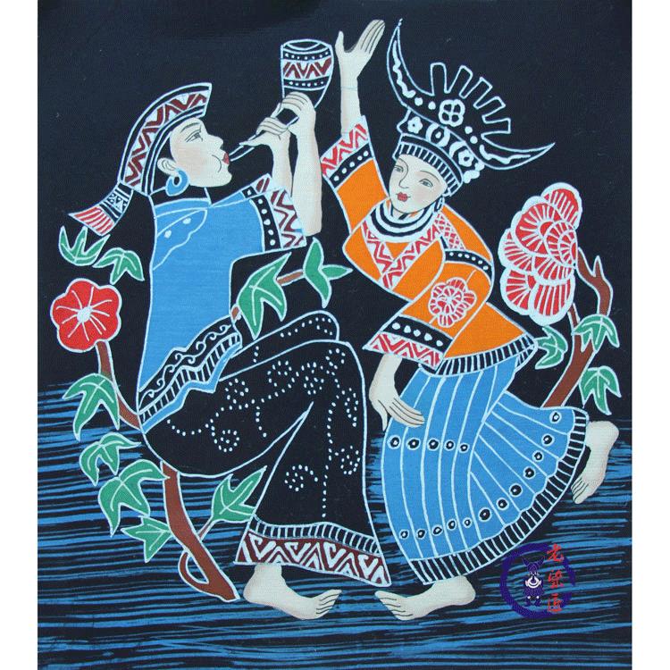 蜡染苗族手工装饰画相框画芯特色工艺品牛角40x45cm