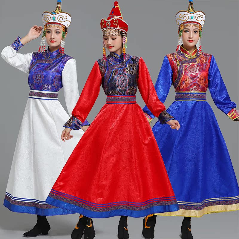 蒙古服装女士蒙古袍少数民族舞蹈演出服大裙摆长款蒙古裙生活装女
