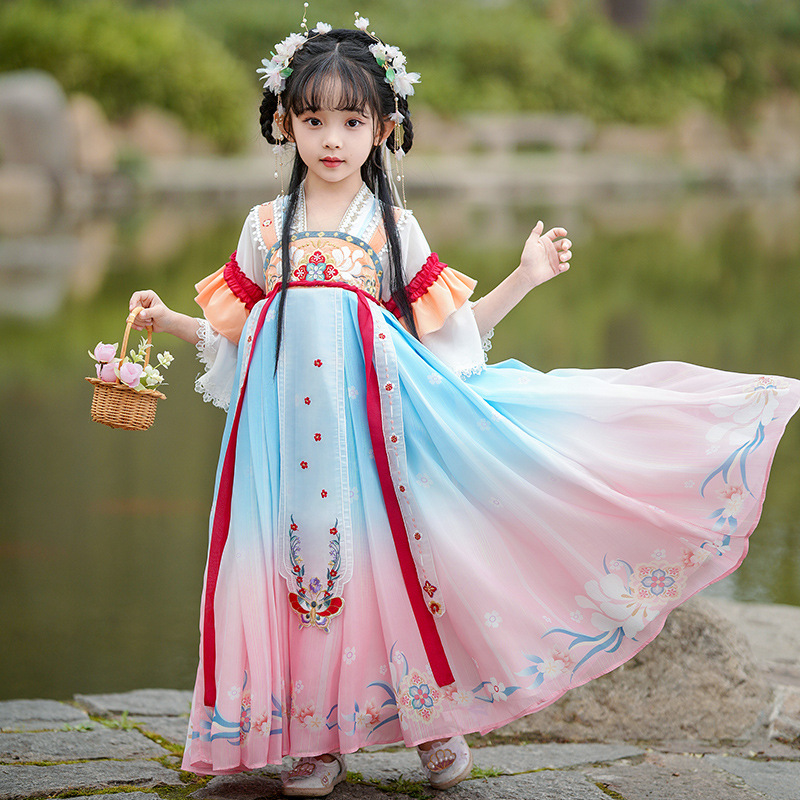 汉服女童公主裙夏季2024新款中国风唐装古装超仙裙子儿童古风襦裙