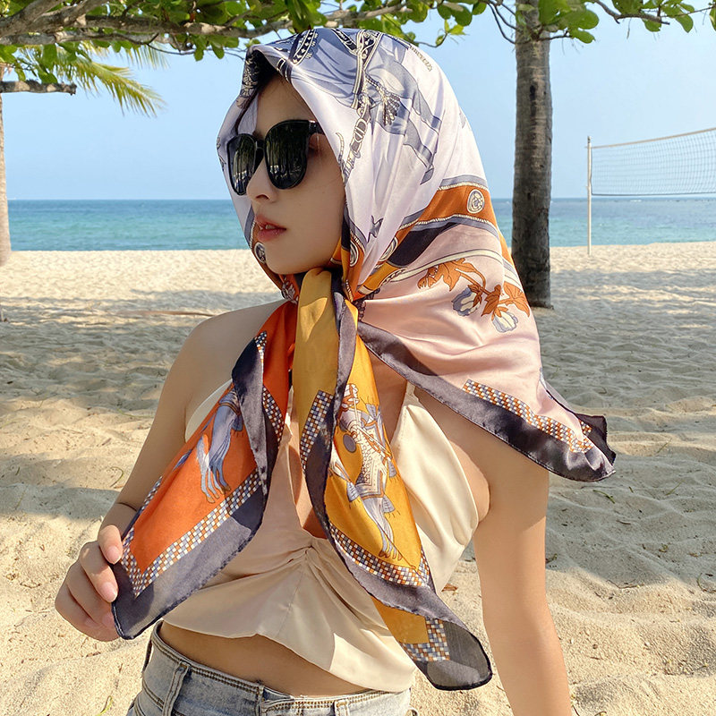 韩版新款薄款丝巾女搭配衬衫90cm大方巾女夏季防晒披肩海边纱巾