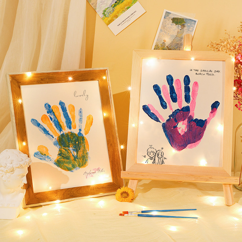 情侣手印相框礼物diy按手掌印画油画摁印泥彩色颜料手工自制纪念