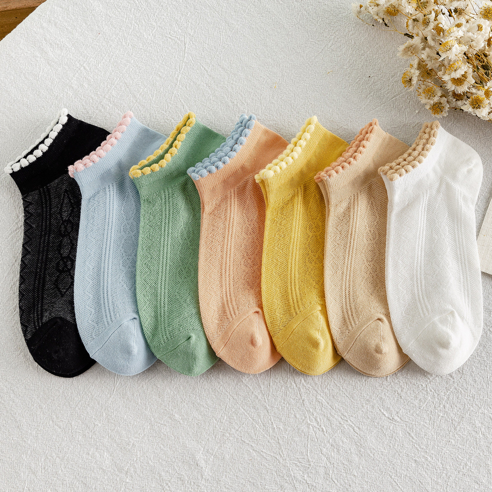 袜子女短袜花边袜低帮船袜春夏季薄款透气低腰短筒袜纯棉夏天短款