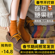 Socks women's autumn and winter long tube socks ins tide Korean Japanese solid color curling socks cotton stockings high tube