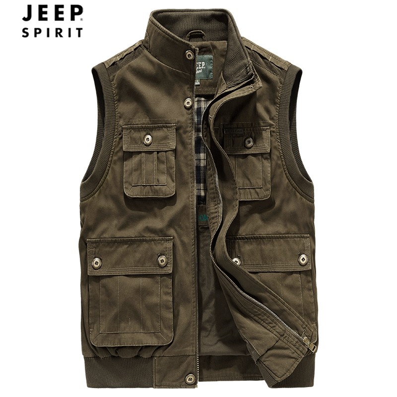 jeep吉普春秋季马甲男士背心夹克大码多口袋户外坎肩工装外套男
