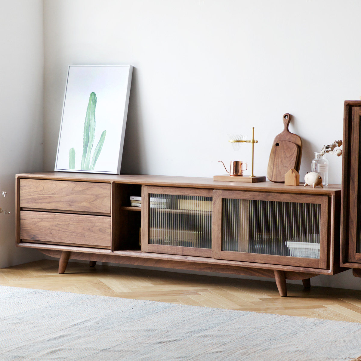 及木家具 北欧简约原木 玻璃 榉木 樱桃木 黑胡桃实木电视柜dg028