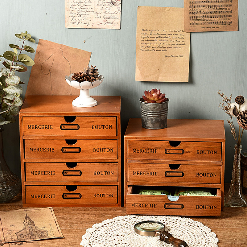 桌面木质多层抽屉式首饰化妆品收纳盒办公室手帐杂物文件整理小柜