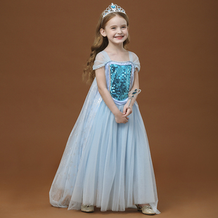 新款爱莎公主裙夏季六一表演服装女童小女孩冰雪奇缘洋气艾莎裙子