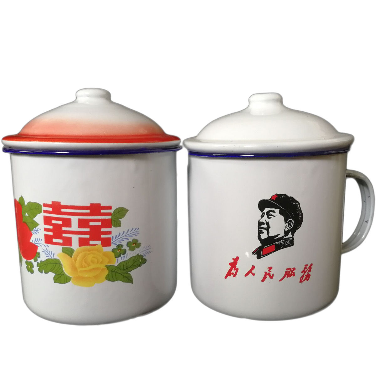 怀旧经典老式搪瓷杯子双喜字老干部超大小号带盖复古水杯铁茶缸子