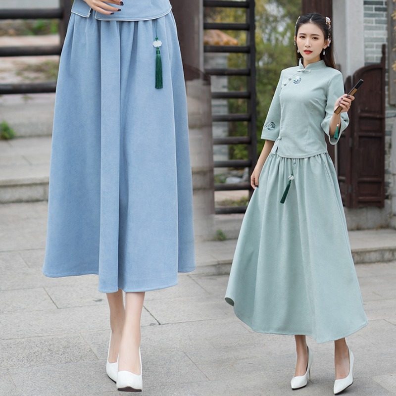 中国风女装文艺复古民国唐装搭配裙子吊穗长裙子民族风宽松半身裙