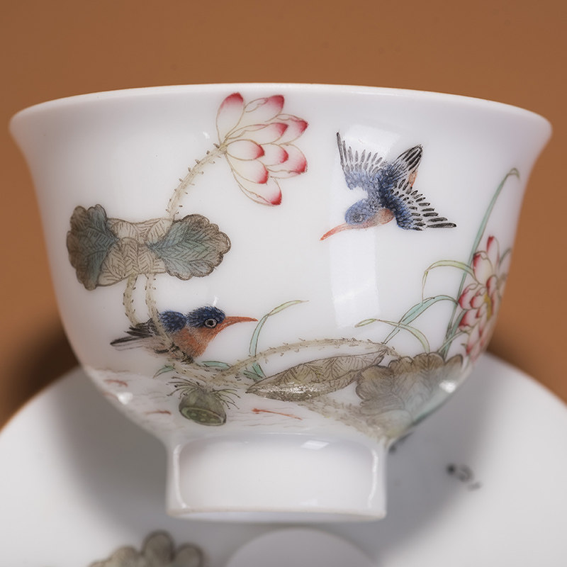 青年陶瓷艺术家 陈慕青作品 珐琅彩花鸟杯盏