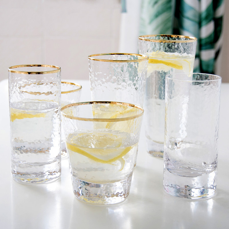 日式餐厅创意锤目纹透明玻璃杯家用喝水热水杯子套装泡茶杯牛奶杯