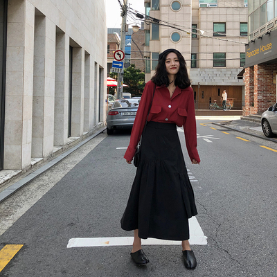 A7seven复古不规则高腰显瘦半身裙女秋冬韩版气质百搭中