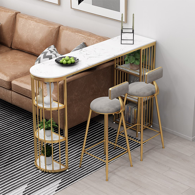 北欧半圆大理石吧台桌家用简约现代轻奢客厅靠墙高脚桌椅长条隔断