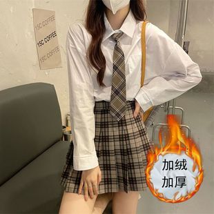 日系jk制服女宽松冬季百搭大码女装复古学院风加绒长袖衬衫领带