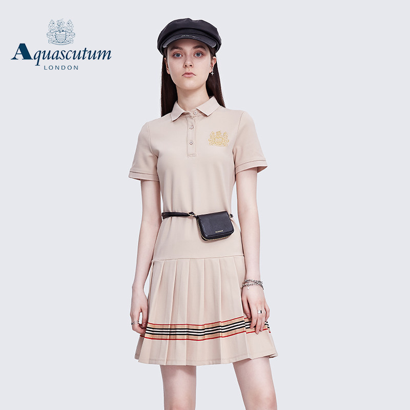 aquascutum雅格狮丹2022年春夏新款女装短袖学院风连衣裙休闲裙子