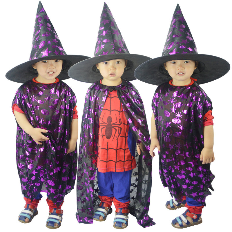万圣节舞会演出服装儿童游戏服饰巫婆披风精灵斗篷魔法师披肩帽子