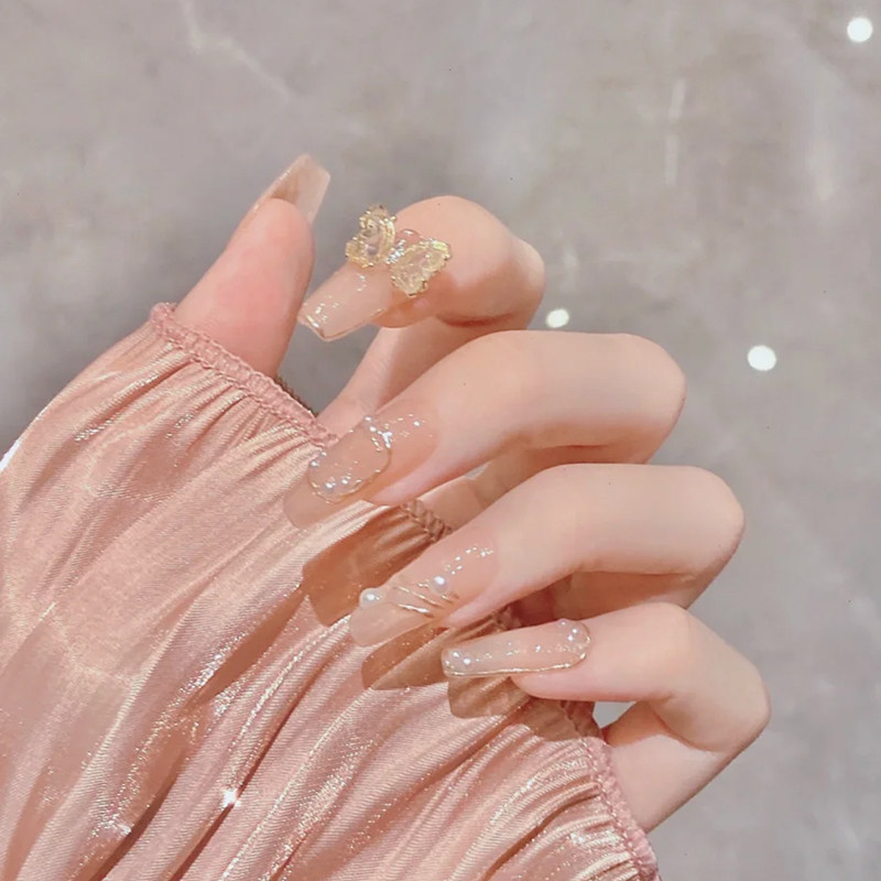 巴洛克秋冬冰茶色蝴蝶结仙女假指甲贴片光疗美甲成品可拆卸穿戴甲