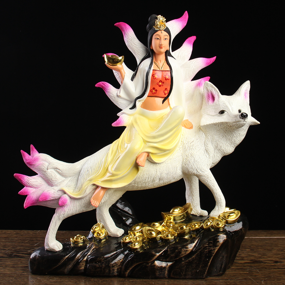 九尾狐仙娘娘神像供奉美女招财招财旺桃花姻缘树脂佛像家用摆件