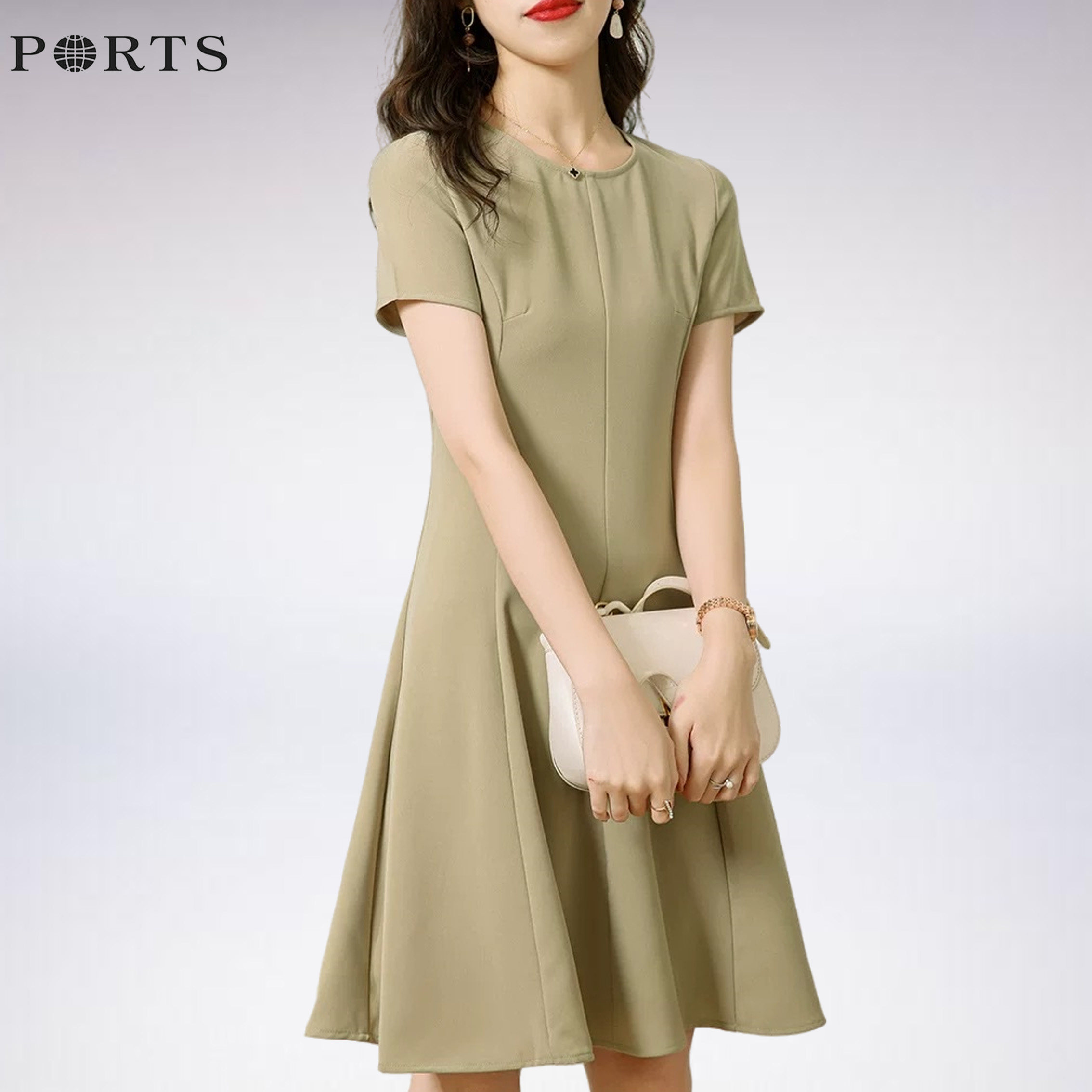 纯色连衣裙女夏a字气质