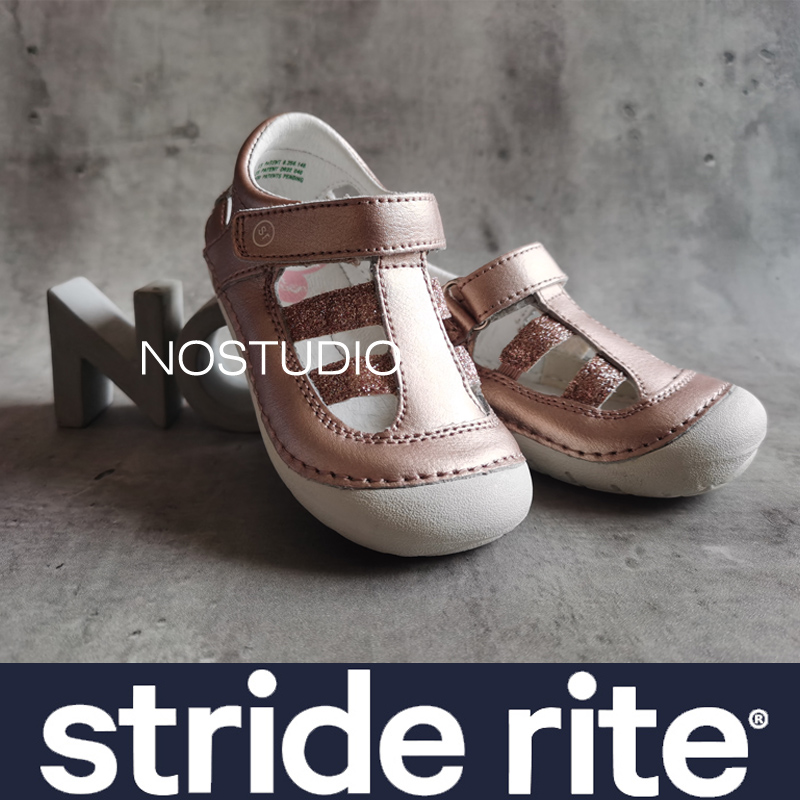 STRIDE RITE 喜健步一段玫瑰金牛皮机能软底宽头学步鞋