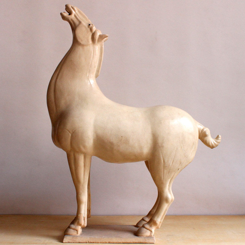 仿古唐三彩陶瓷马摆件三彩艺术品软装中式家居装饰古董古玩啸天马