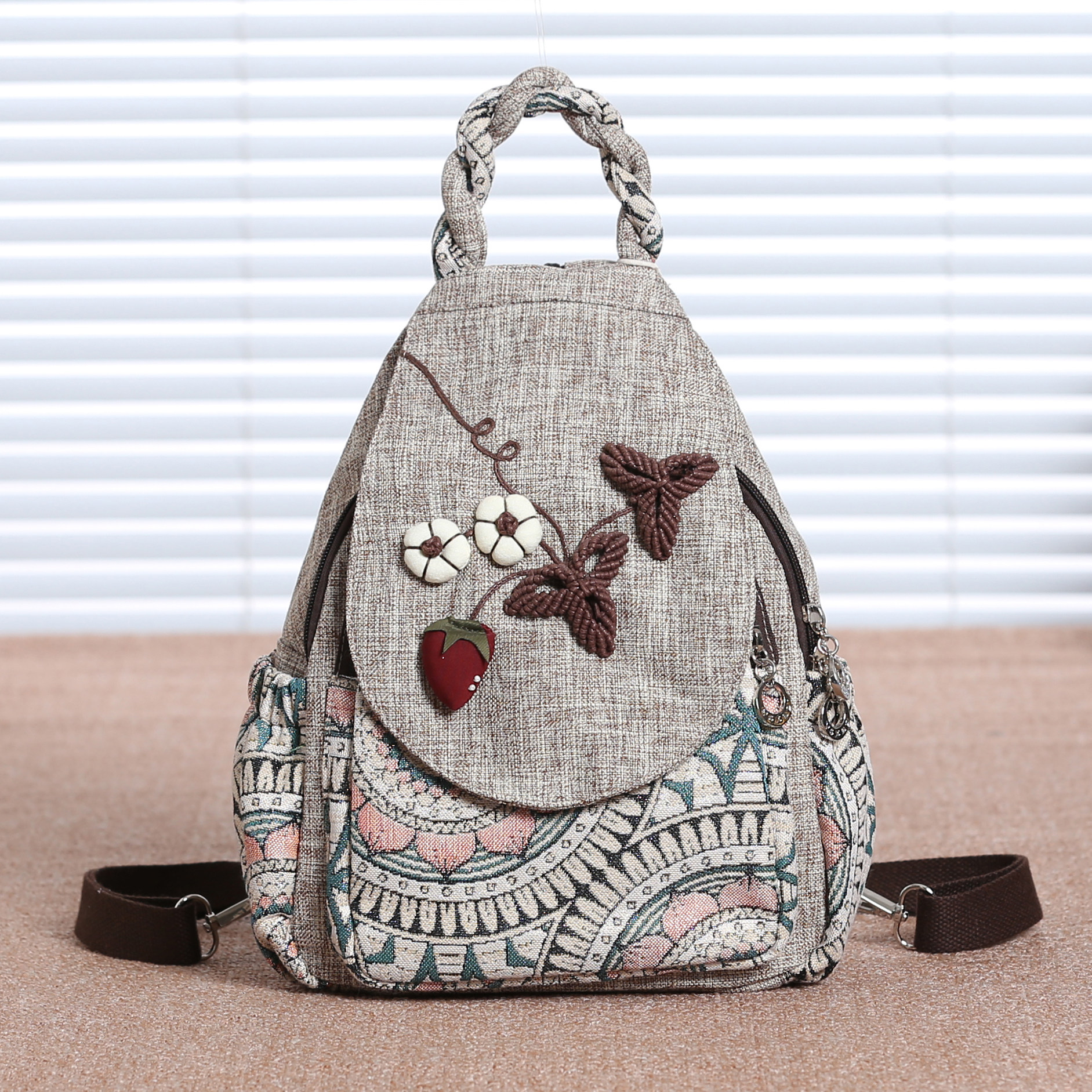 原创手工制作小背包女双肩复古布包汉