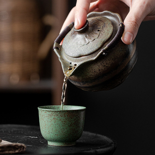 复古青铜釉大号盖碗手抓壶防烫陶瓷功夫茶具单个泡茶碗高端喝茶杯