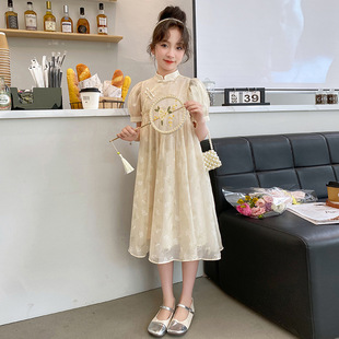 女童新中式洋气连衣裙女孩国风时髦公主裙2024新款夏季儿童裙子潮