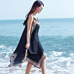 夏季女装泰国三亚旅游必备海边度假沙滩裙吊带雪纺中长款连衣裙