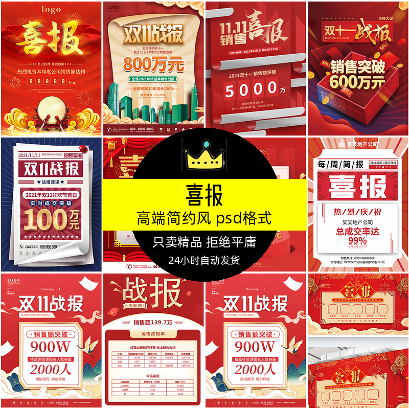 喜报海报战报双十一红色喜庆宣传大字报简约大气业绩原创设计素材