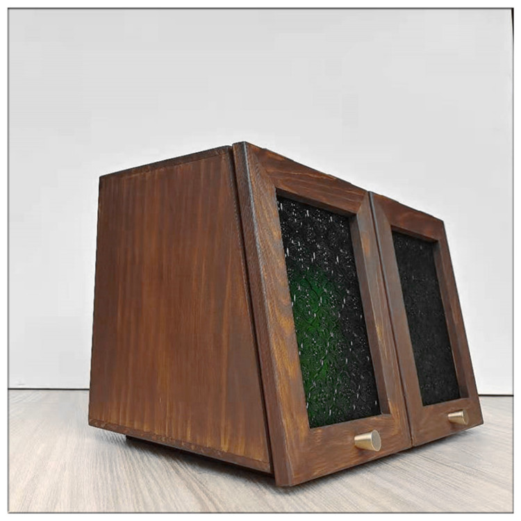 实木收纳柜茶具收纳盒绿色海棠玻璃门储物柜桌面整理收纳盒小柜子