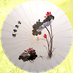 白色国画荷花|泸州非遗油纸伞|广告伞|茶楼装饰伞|灯饰伞|古风伞