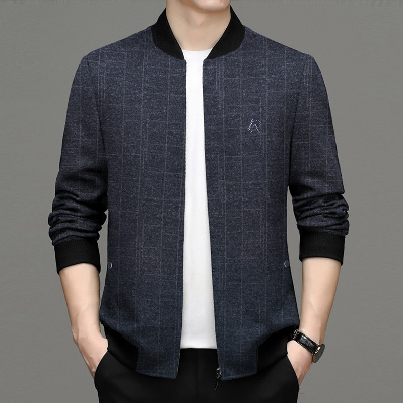 中年毛呢夹克男士爸爸春装立领商务休闲棒球中老年外套男春秋短款