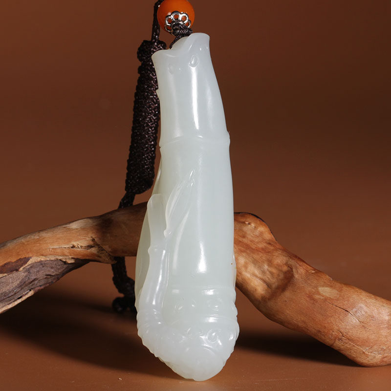 国家级玉雕大师杨冰作品和田玉羊脂玉挂件 竹节 节节高47g