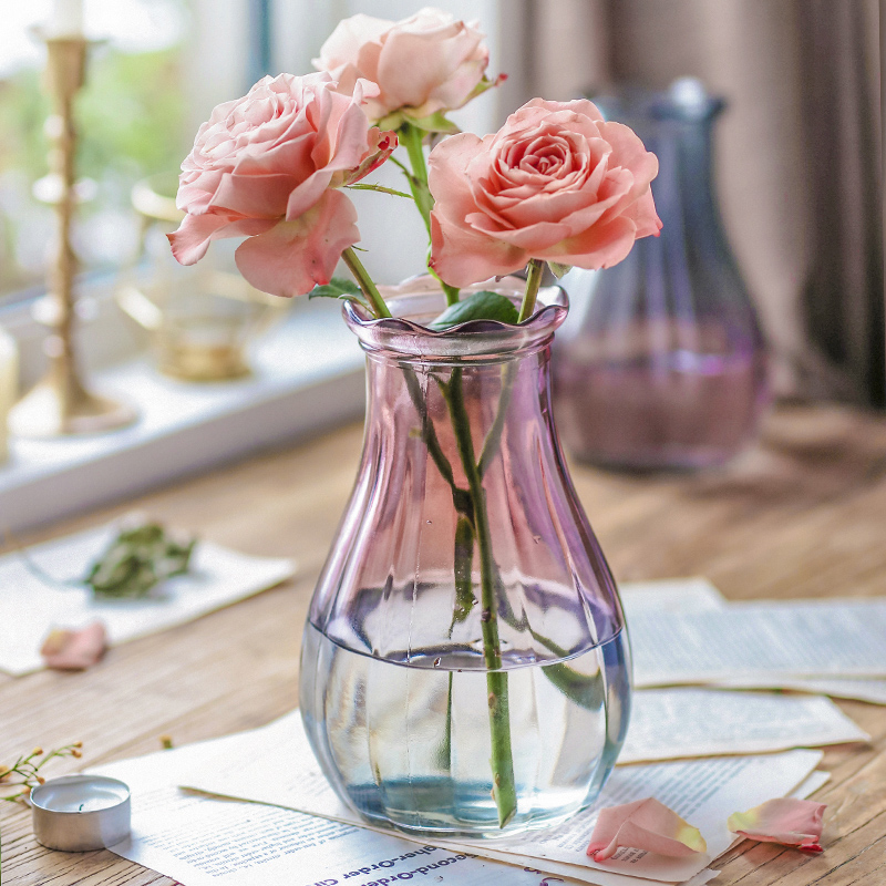 简约时尚玻璃花瓶小清新插花玻璃瓶子水培富贵竹干花客厅餐桌装饰