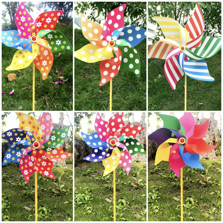 彩色户外八彩风车塑料八叶风车节日活动园林装饰儿童DIY玩具风车