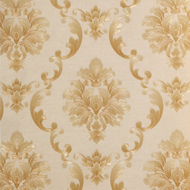 浅黄色卡其色简欧壁纸 浅灰色立体压花欧式墙纸 小欧式花整贴墙纸