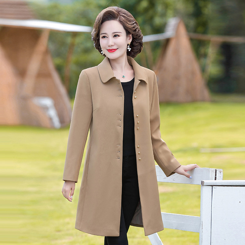 妈妈秋装风衣外套女中长新款洋气高贵纯色大衣中老年女装春秋上衣