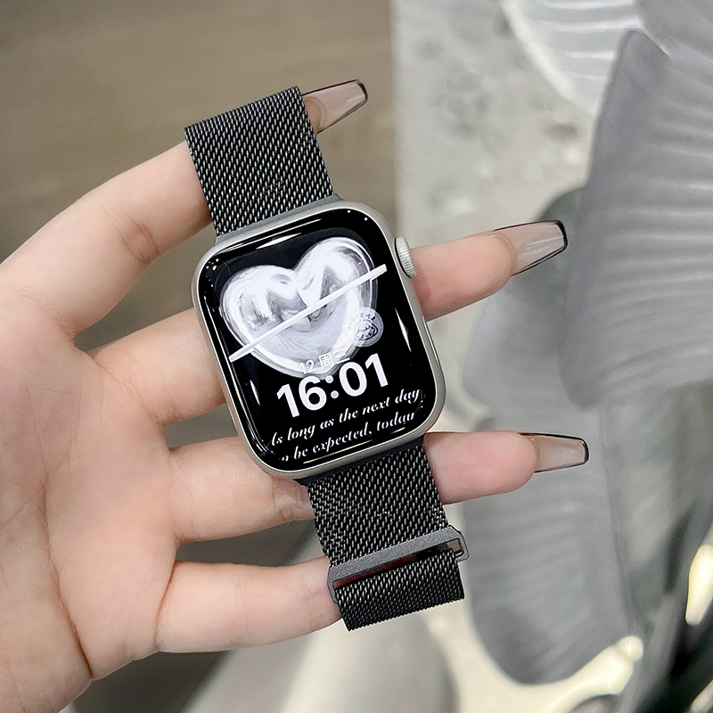 乐诺适用于iwatch8苹果手表s7表带米兰尼斯新款applewatch7654代se手表带s8搭扣金属不锈钢watchs6夏季透气