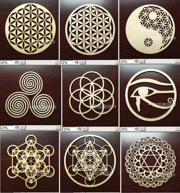 大天使麦达昶 生命之花太极三螺旋 木质工艺挂件杯垫摆件装饰品