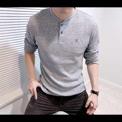 calvinkleinck男士秋冬新款华夫格长袖t恤弹力加厚棒球领cm343